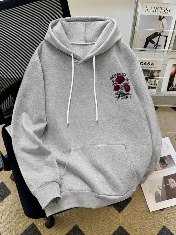 Moletom Com Capuz Estampa Rosas Góticas Dark Floral Casual