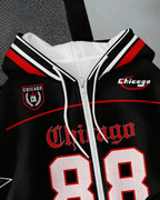 Moletom Com Capuz E Zíper Frontal Estampa Esportiva Casual