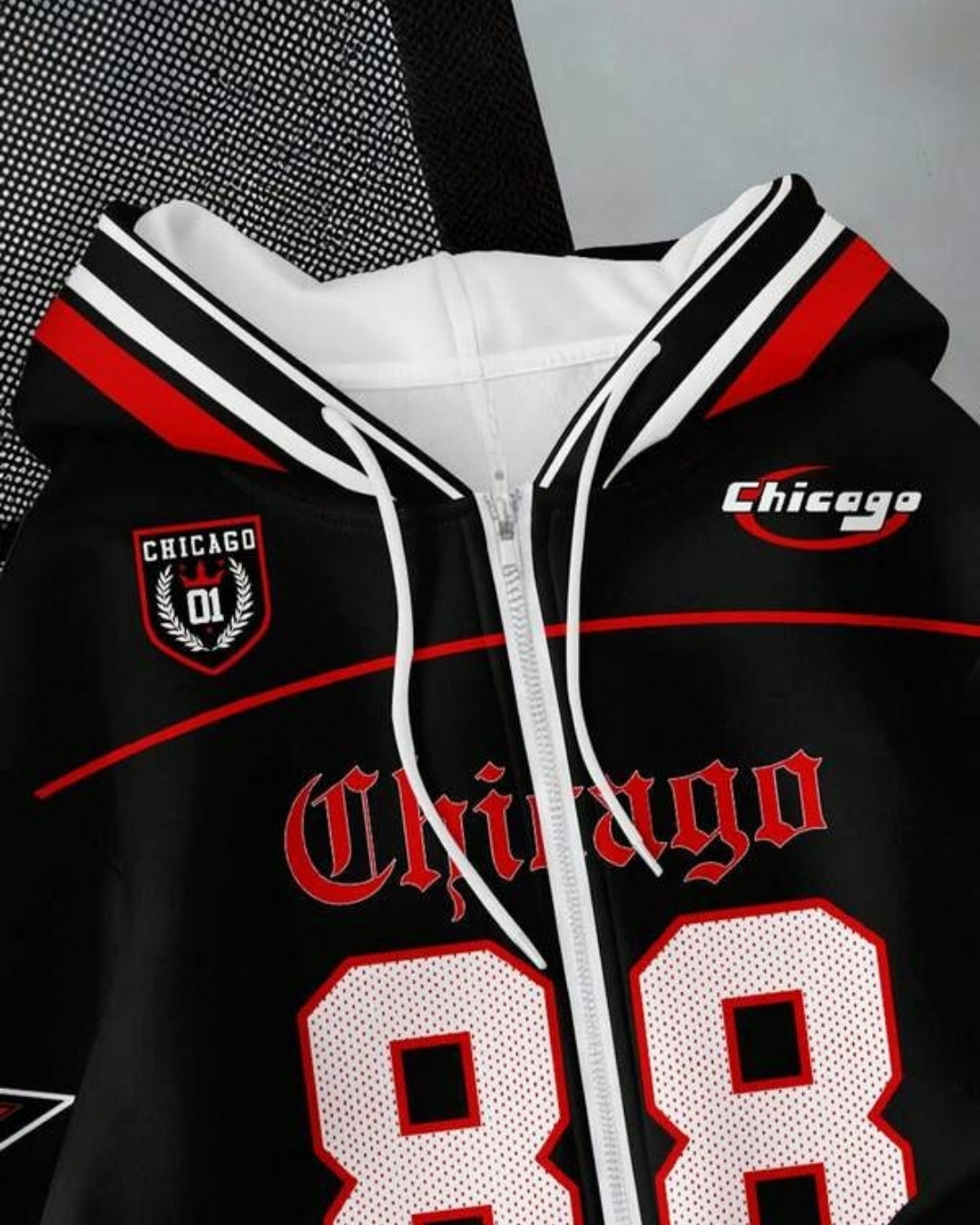 Moletom Com Capuz E Zíper Frontal Estampa Esportiva Casual
