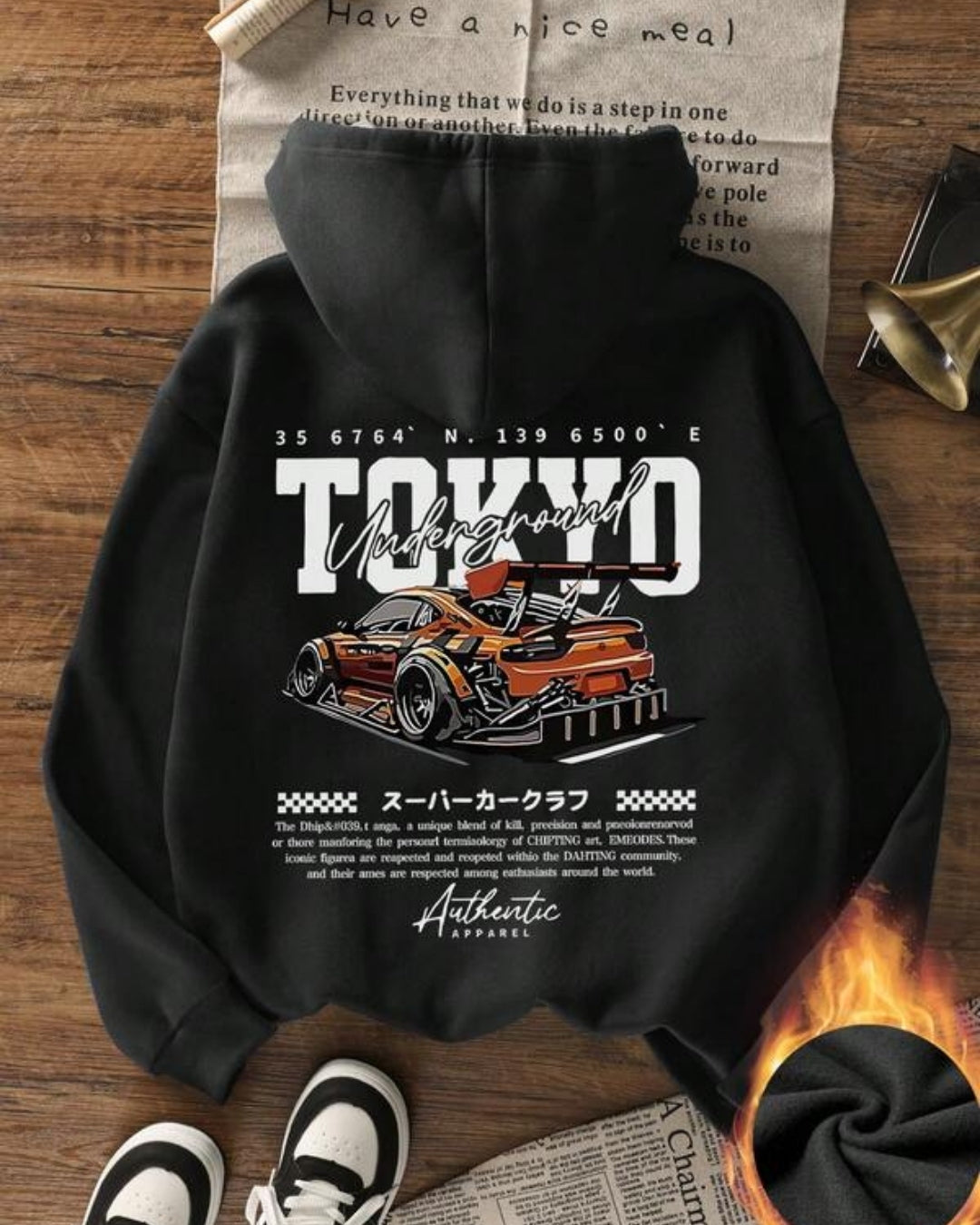 Moletom Com Capuz Estampa Automotiva Nas Costas Streetwear