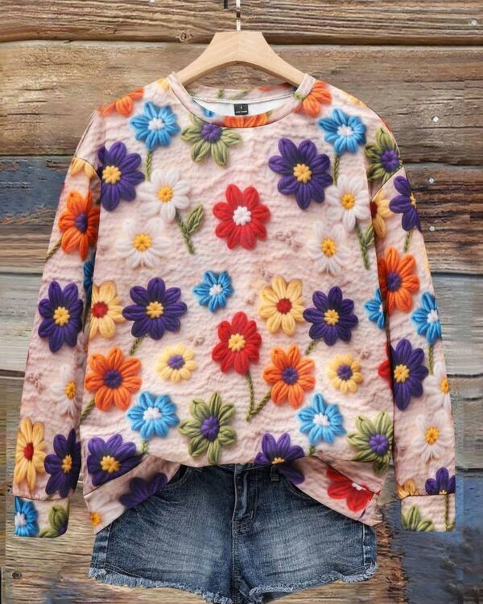 Moletom Gola Redonda Com Estampa Floral